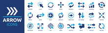 Arrow Icon Set. Containing Cursor Arrow, Change, Transfer, Switch, Swap, Exchange, Up, Down And Refresh Symbol Icons. Solid Icon Collection.