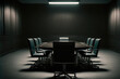 © aicandy - A large conference table surrounded by empty chairs in a dimly lit meeting room, generative ai
