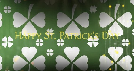 Sticker - Animation of st patrick's day text, shamrock on green background