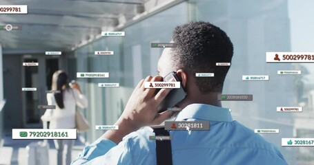 Poster - Animation of financial data processing over biracial businessman in airport