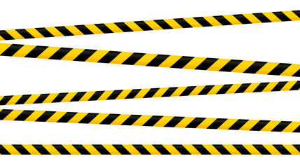 Crossed caution tape set. Yellow and black warning stripes. Repeating construction, hazard, danger sellotapes. Restriction and prohibition zones adhesive tapes. Police line.