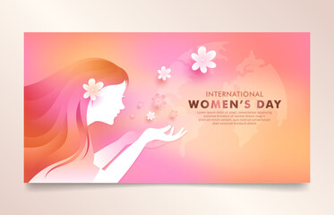 Monochromatic International women's day design with beautiful long hair women and flower illustration