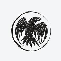 Wall Mural - flying raven with circle background