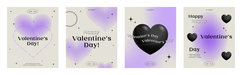 Wall Mural - happy valentine's day greeting card set. gradient, typography poster, 3d, y2k aesthetic. social medi