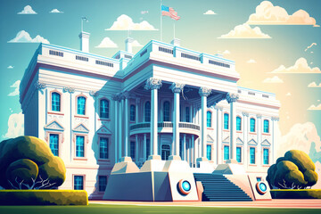 Poster - The White House in Washington, DC, during the day. governing body. government of the president. Holographic artificial intelligence concept. Robotics, artificial intelligence, machine learning