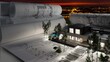 Entwurf eines Einfamilienhauses mit Dachterrasse und Swimmingpool bei Abendbeleuchtung (Stadtpanorama von Budapest im Hintergrund) - 3D Visualisierung mit Video-Hintergrund in Endlosschleife