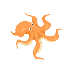 Wall Mural - orange comic octopus vector illustration. underwater animal cartoon character with tentacles, sea or