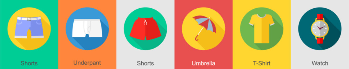 A set of 6 Clothes icons as shorts, underpant, shorts