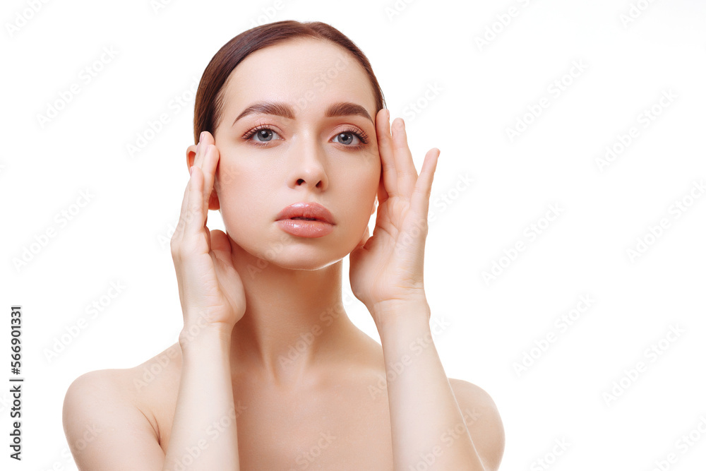 A stunning young woman with gorgeous flawless skin and bare shoulders ...