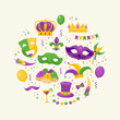 © Johnstocker - Holiday poster with vector illustration template design  Mardi Gras element