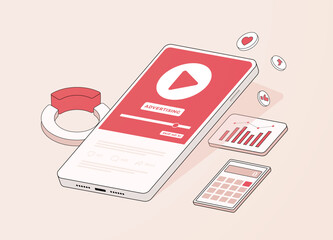 Poster - video marketing potential concept illustration. native social marketing, targeted programmatic adver