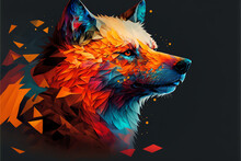 Abstract Colorful Polygon Wolf. 
Created With Generative AI Technology. Fantasy Illustration Perfect For Books, Designs, Posters.