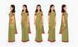 Indian Woman Wearing Saree, Character Front, side, view and explainer animation poses