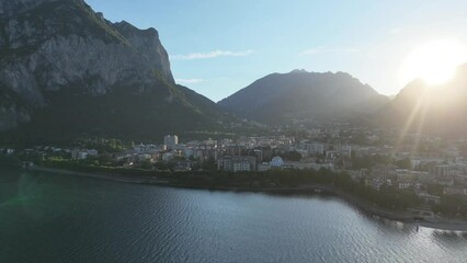 Canvas Print - Aerial view of Lecco city in the southeastern shore of Lake Como, in northern Italy.
