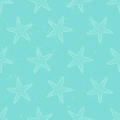 Wall Mural - Starfish seamless pattern background vector illustration. Turquoise aquatic marine life wallpapers