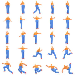 Wall Mural - character woman orange shirt blue pants doing activities, 3d rendering