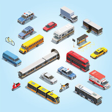 Isometric Illustration Set Vector Design Train Metro Round Composition With Train Coins Travel