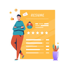 Wall Mural - a man with resume profile cv portfolio apply job vector illustration