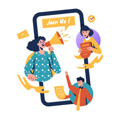 Wall Mural - chat broadcast hiring join us online job recruitment vector illustration