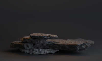 Wall Mural - Luxurious black rock podium for product presentation or cosmetic. Black minimal mock up template, 3d illustration