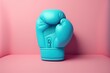 Illustration of a blue boxing glove on a pink backdrop. The idea of minimum sport. Generative AI