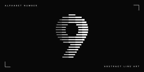 Aufkleber - Number 9 with Abstract Line Pattern