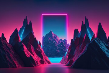 Wall Mural - Landscape in Pink and Blue Neon Abstract Generative AI