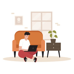 Wall Mural - Flat design of man freelancer working from home. Illustration for website, landing page, mobile app, poster and banner. Trendy flat vector illustration