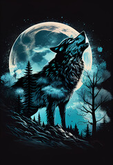 wolf howling at the moon