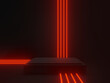 © Kavik - 3D black scientific stage with red neon lights. Geometric podium. Sci-Fi stand.