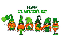 Happy Saint Patrick's Day Gnomes With Green Beer. Nordic Magic Dwarf. Cute Holidays Elf With Lucky Charms. Vector Illustration For Parick's Day. Irish Leprechaun Set.