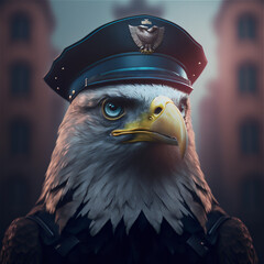 Wall Mural - Portrait of an eagle in police uniform