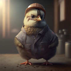 Wall Mural - Portrait of a chicken in overalls