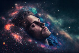 Fototapeta  - Homme se reposant dans la galaxie » IA générative 