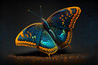 © Maelgoa - Magnifique papillon fluorescent aux couleurs turquoise et jaune orangée » IA générative