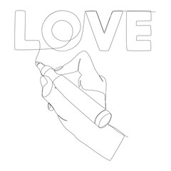 Poster - One continuous line of Love word written by pen. Thin Line Illustration vector concept. Contour Drawing Creative ideas.