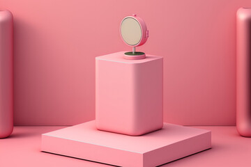 Poster - podium with a pink background and a product display. generative ai