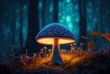 Magic Mushroom In The Forest. Generative AI.