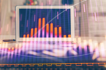 Aufkleber - Financial market graph hologram and personal computer on background. Double exposure. Concept of forex.