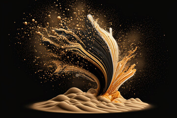 Poster - Sand splash and abstract sand explosion art on a black background. Generative AI