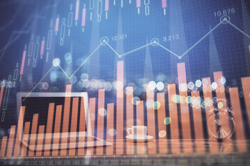 Aufkleber - Financial market graph hologram and personal computer on background. Double exposure. Concept of forex.