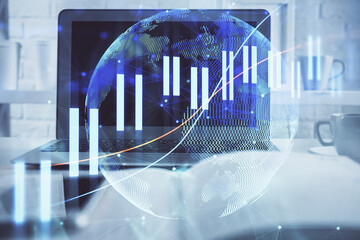 Aufkleber - Financial market graph hologram and personal computer on background. Double exposure. Concept of forex.
