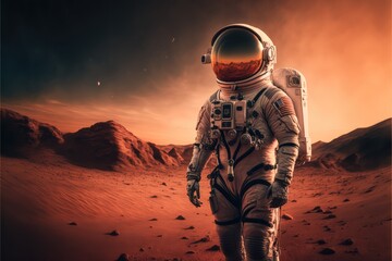 Canvas Print - astronaut in space and mars made with generative ai