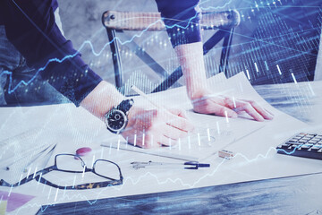 Poster - Multi exposure of man standing and planing investment with stock market forex chart.