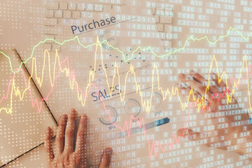 Poster - FOREX chart multi exposure with work table background.