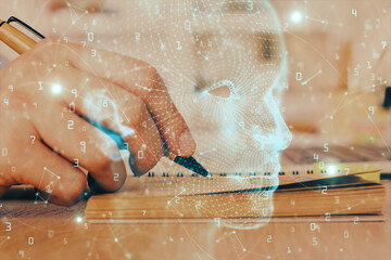 Aufkleber - Haman brain multi exposure icon with man hands background.