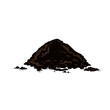 Black soil pile, dirt or humus mound in front view isolated on white background. Flat vector realistic illustration of heaps of organic ground, topsoil or peat