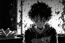 Illustration Of An Anime Depressed Boy Generative Ai