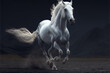 Galloping white horse, in the steppes. White horse run gallop. generative AI
