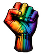 Closed fist in rainbow colors png with transparency, generative ai